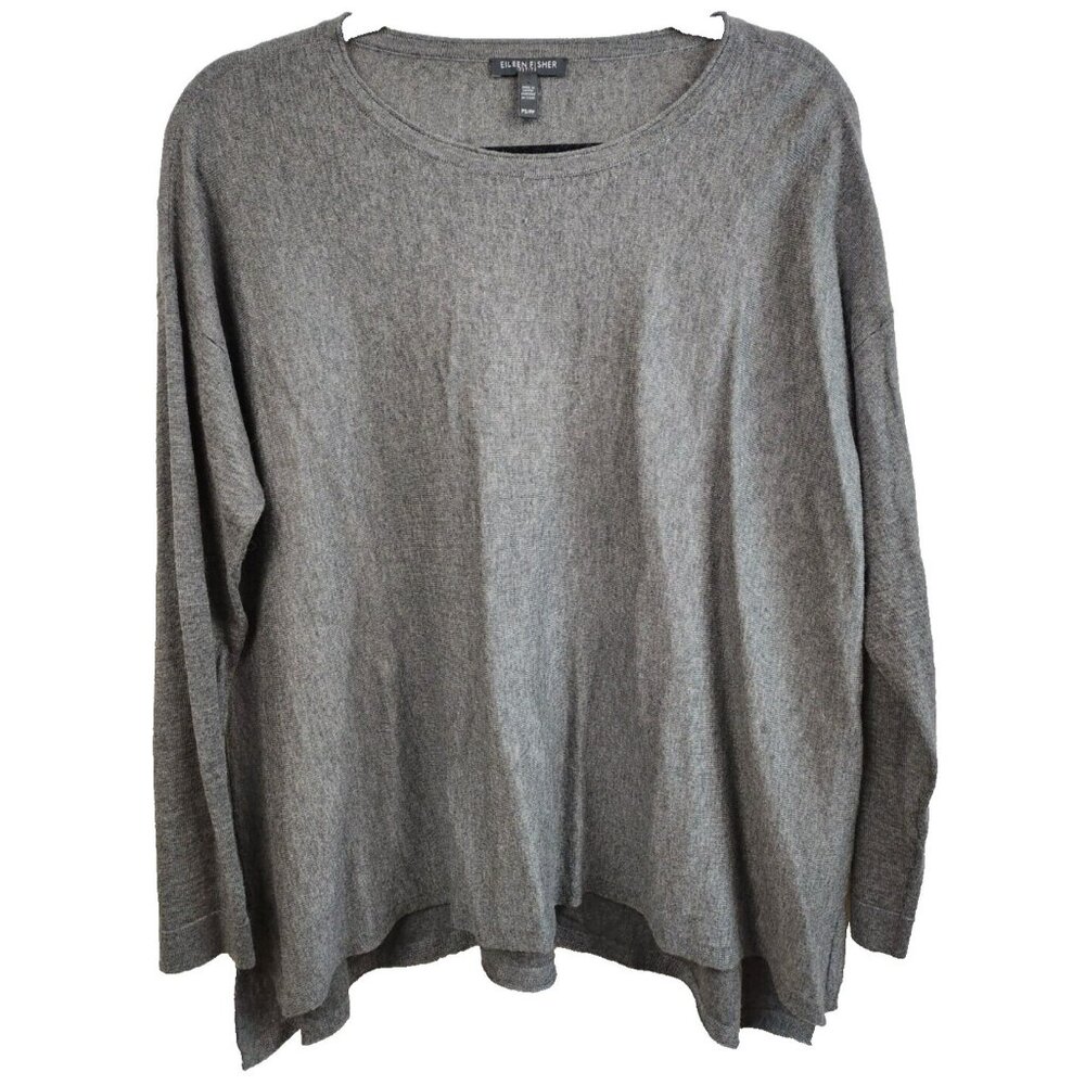 Eileen Fisher Womens Sweater Small Petite Gray Wool Blend Pullover Quite Luxury